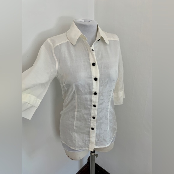 Kensie Pretty Button Down Blouse Top White Silky Classic Cream White Thin 3/4 - Picture 8 of 17